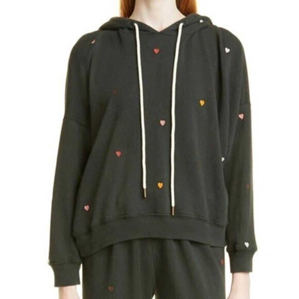 THE GREAT Women's The Teammate Long Sleeve Hoodie w/ Embroidered Hearts - Size 1